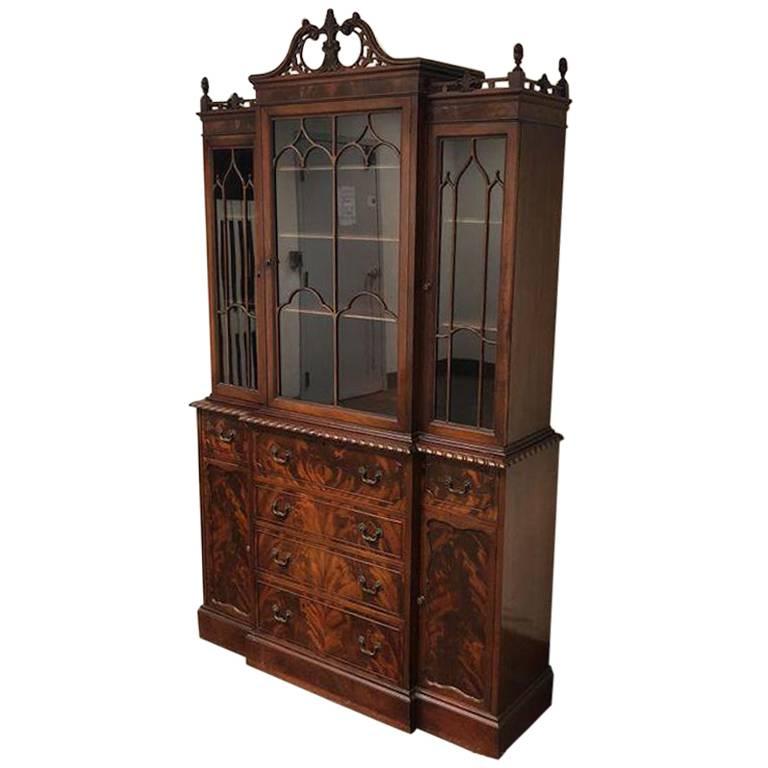 Antique Mahogany Breakfront Cabinet For Sale