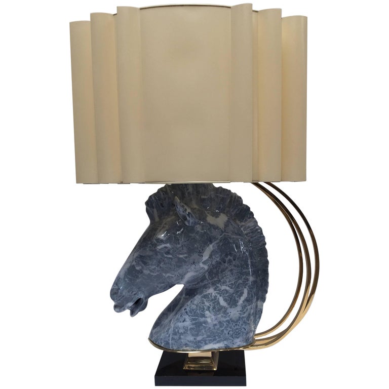 Large Sculptural Art Deco Ceramic Horse Bust Table Lamp with Brass