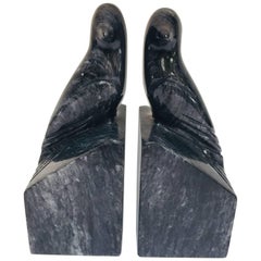 Pair of Modernist Art Deco Black Marble Birds Bookends