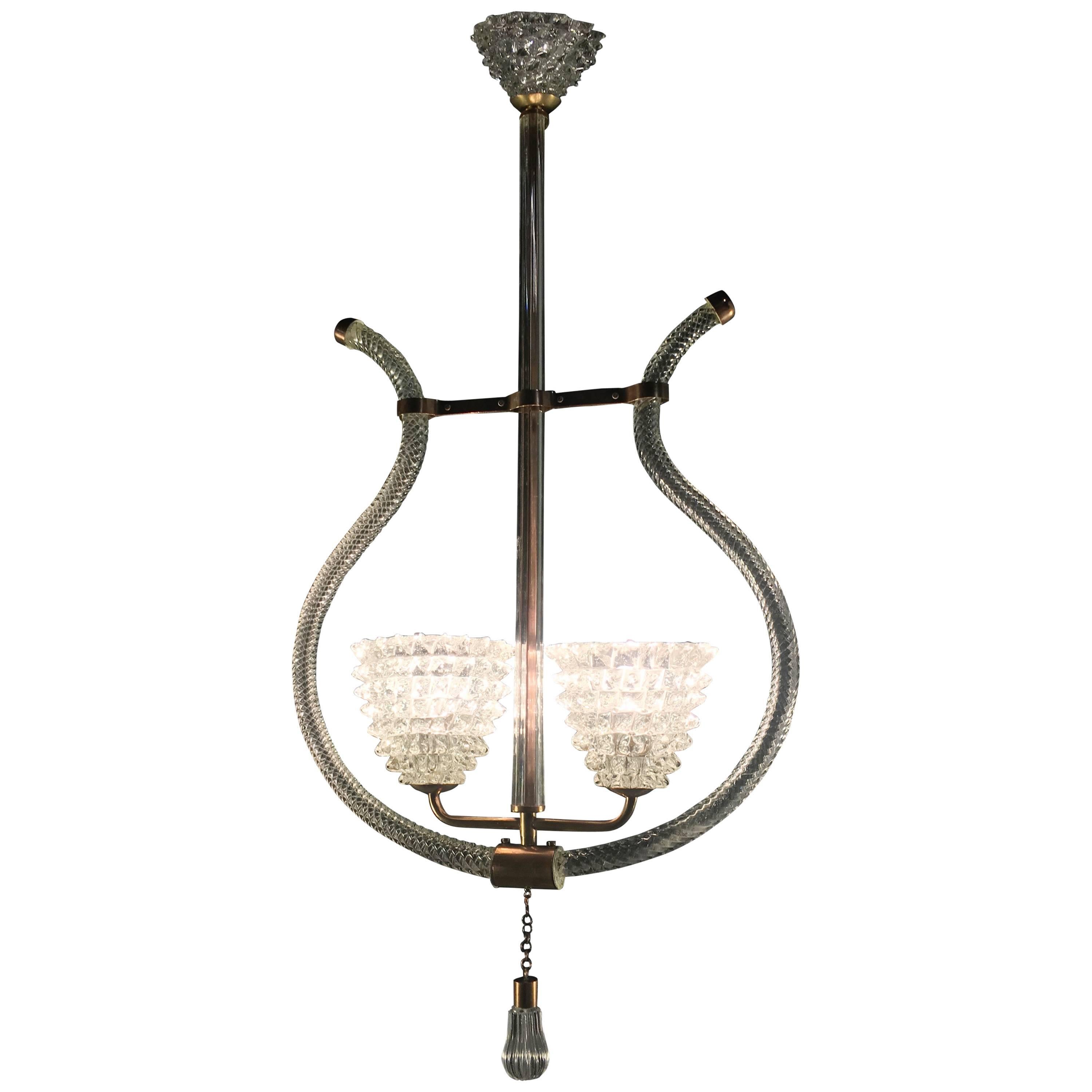 Charming Italian Chandelier by Ercole Barovier, Murano, 1940 For Sale