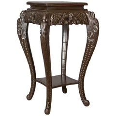 Antique Plant Stand Carved Chinese Side Table, Torchere, Pedestal, circa 1910