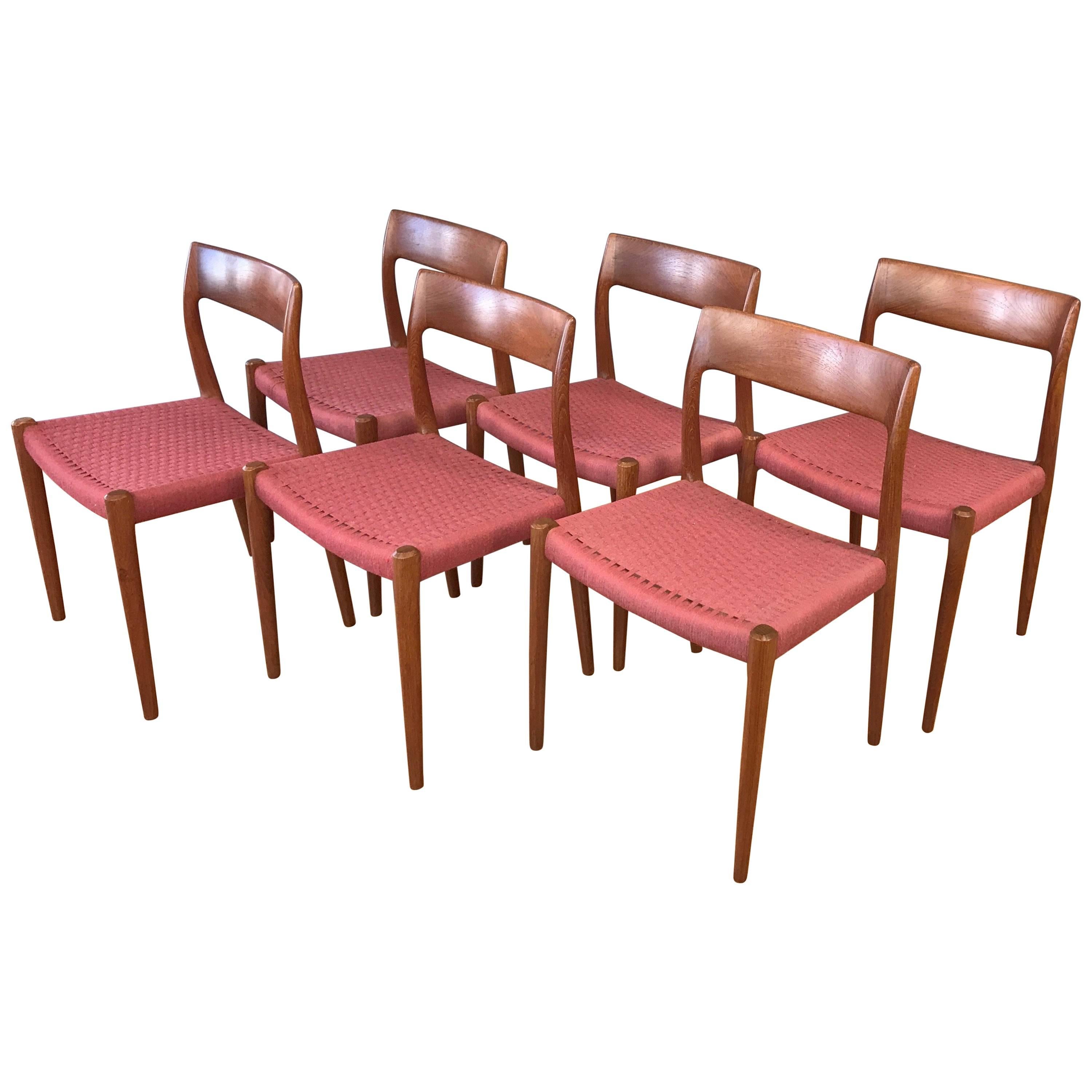 Set of Six Niels Otto Møller for J.L. Møller Model 77 Teak Dining Chairs