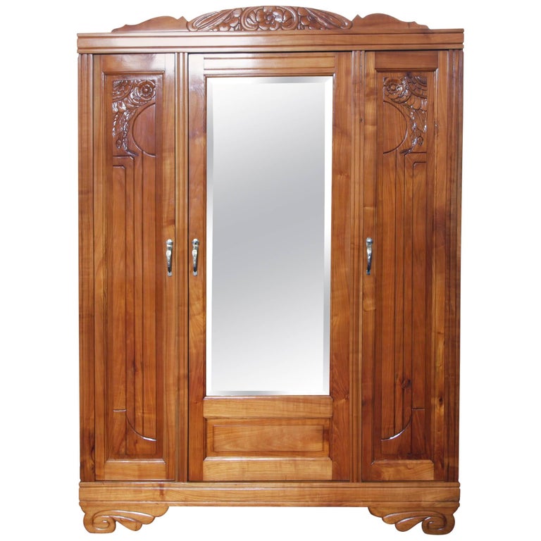 Art Deco Solid Cherry Three-Door Wardrobe / Cabinet For Sale at 1stDibs | three  door armoire, wardrobe cabinet for sale, art deco cabinet doors