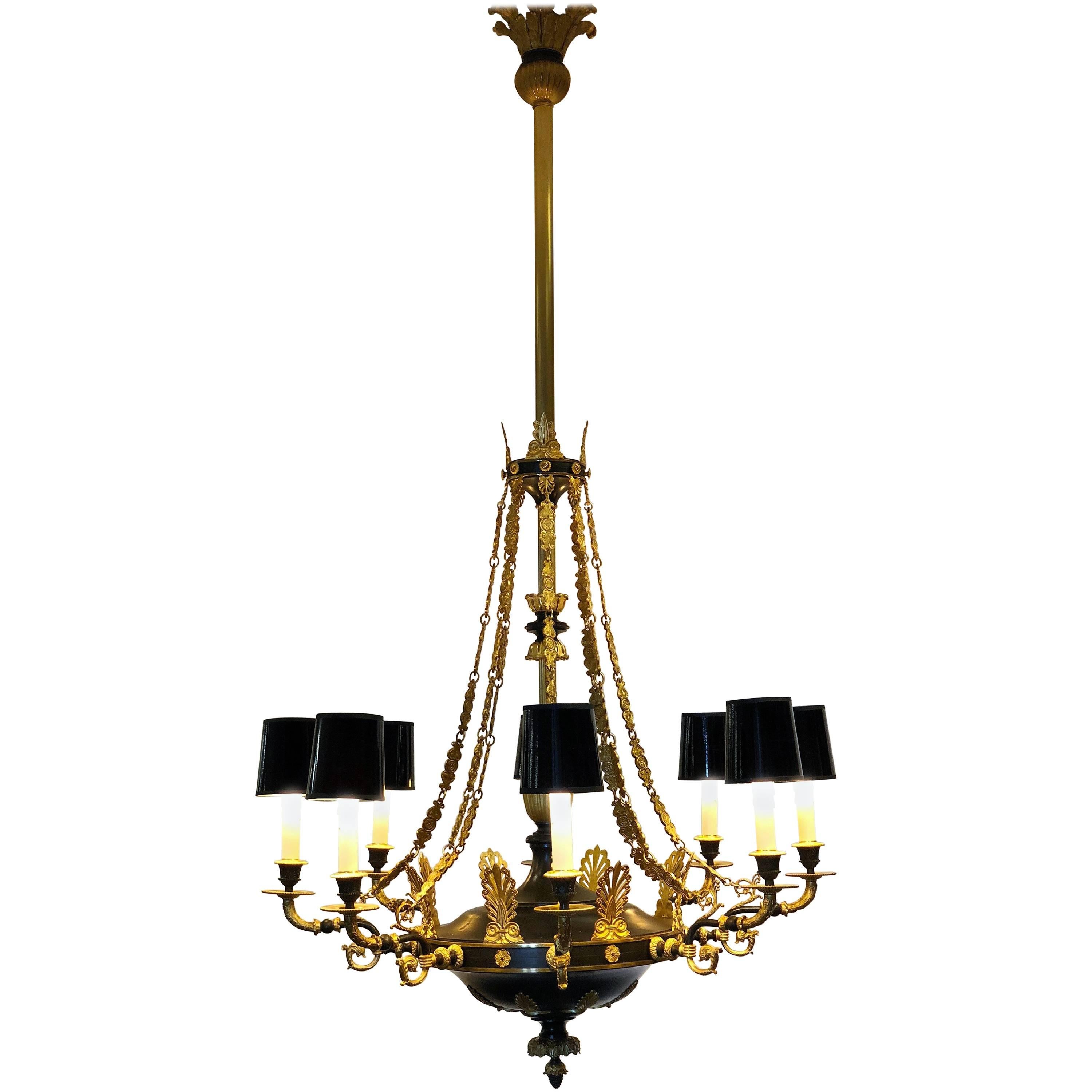 20th Century Neoclassical Empire French Gild and Patinated Chandelier For Sale
