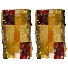 1970s Pair of Jean Simon Labret Colored Glass Patchwork Sconces