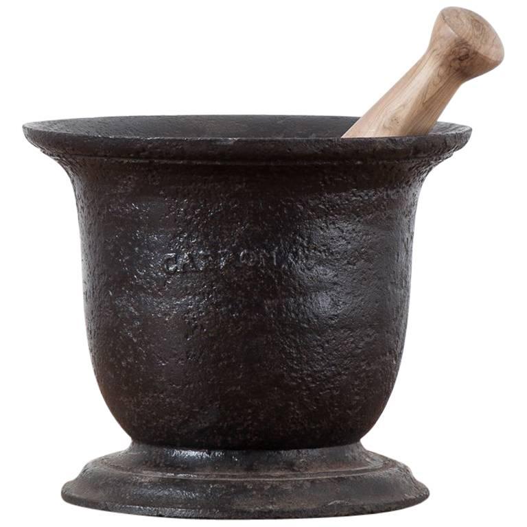 Cast Iron Pestle and Mortar Stamped Carron For Sale