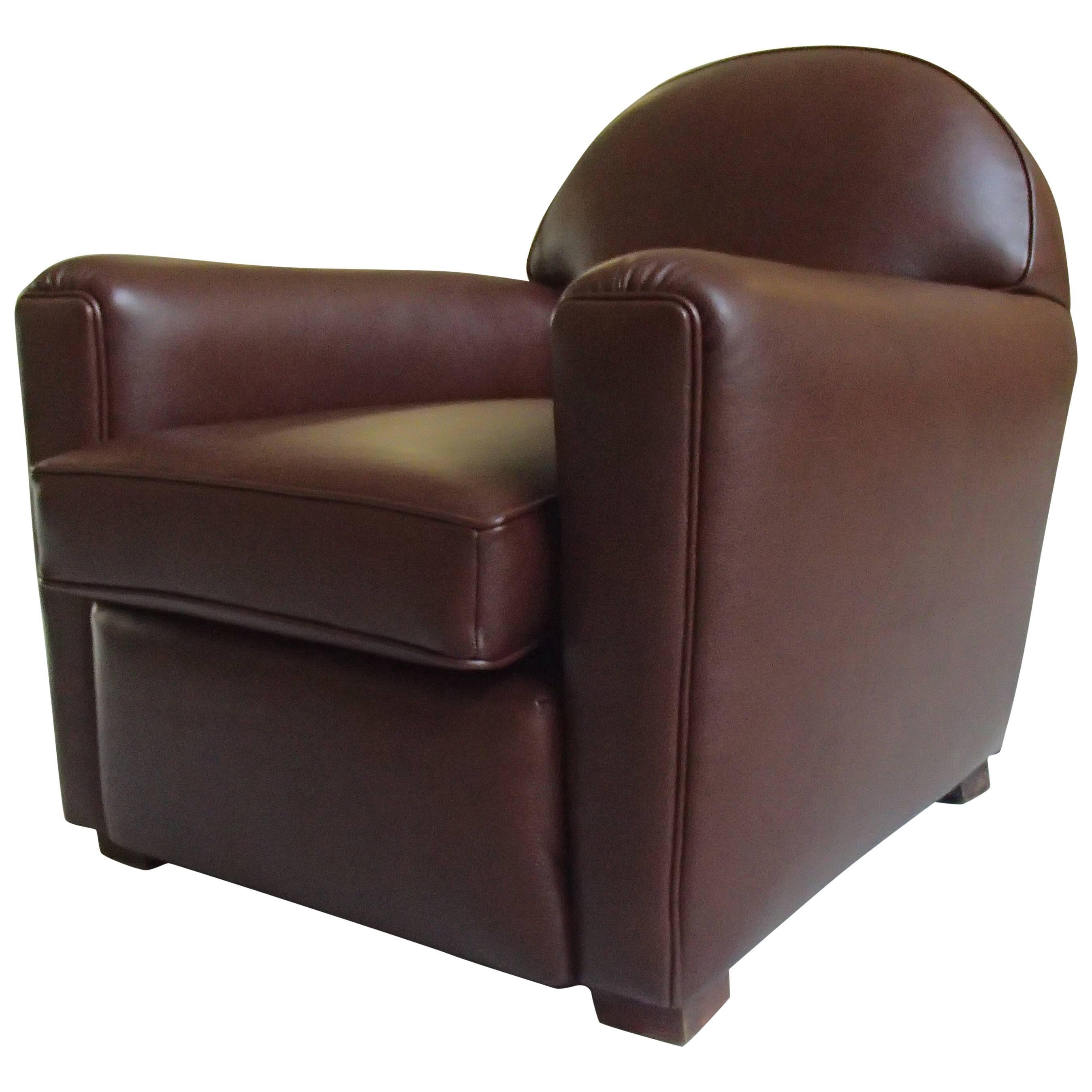 Art Deco Club Chair Completely Restored and Recovered with Brown Leather