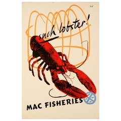 Original Vintage Mac Fisheries Poster By Hans Schleger aka Zero - Such Lobster!
