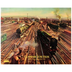 Original Retro British Railway Poster Ft. Trains At Clapham Junction By Cuneo