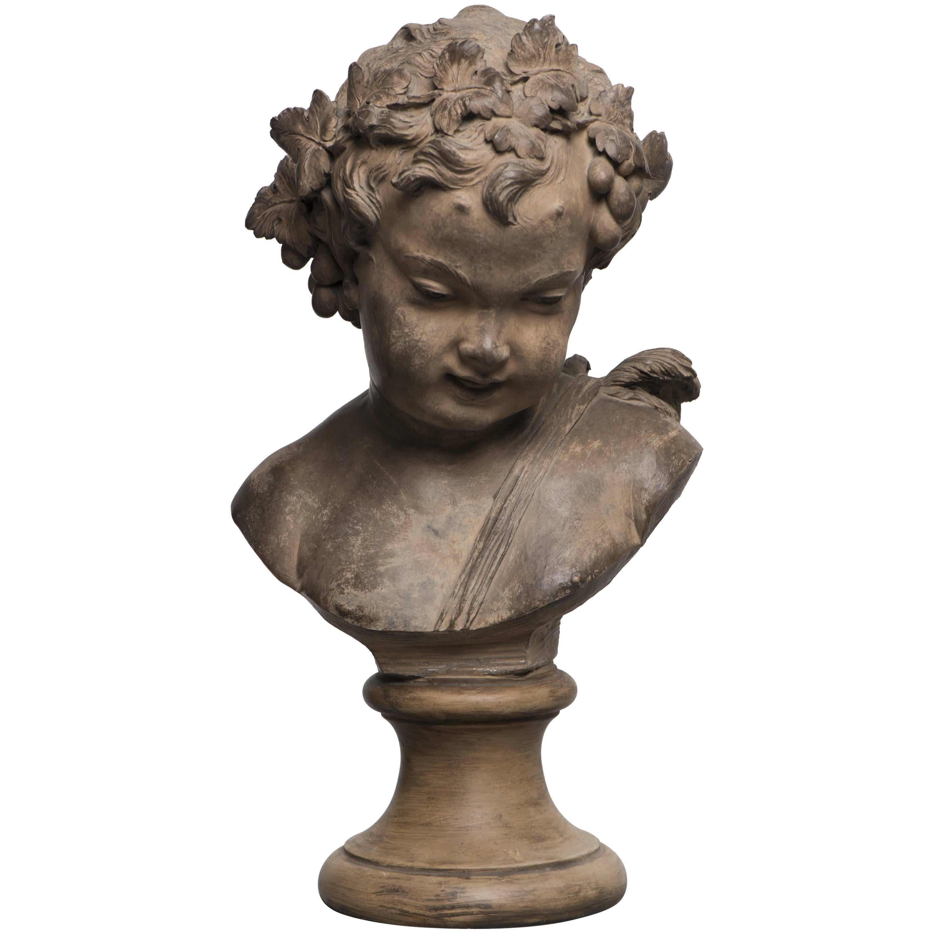 Louis-Claude Vassé, Terracotta Bust of a Young Faun For Sale