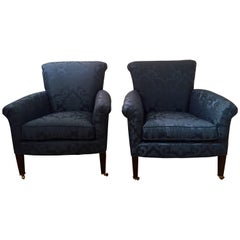 Elegant Pair of Club Chairs Upholstered in Scalamandre