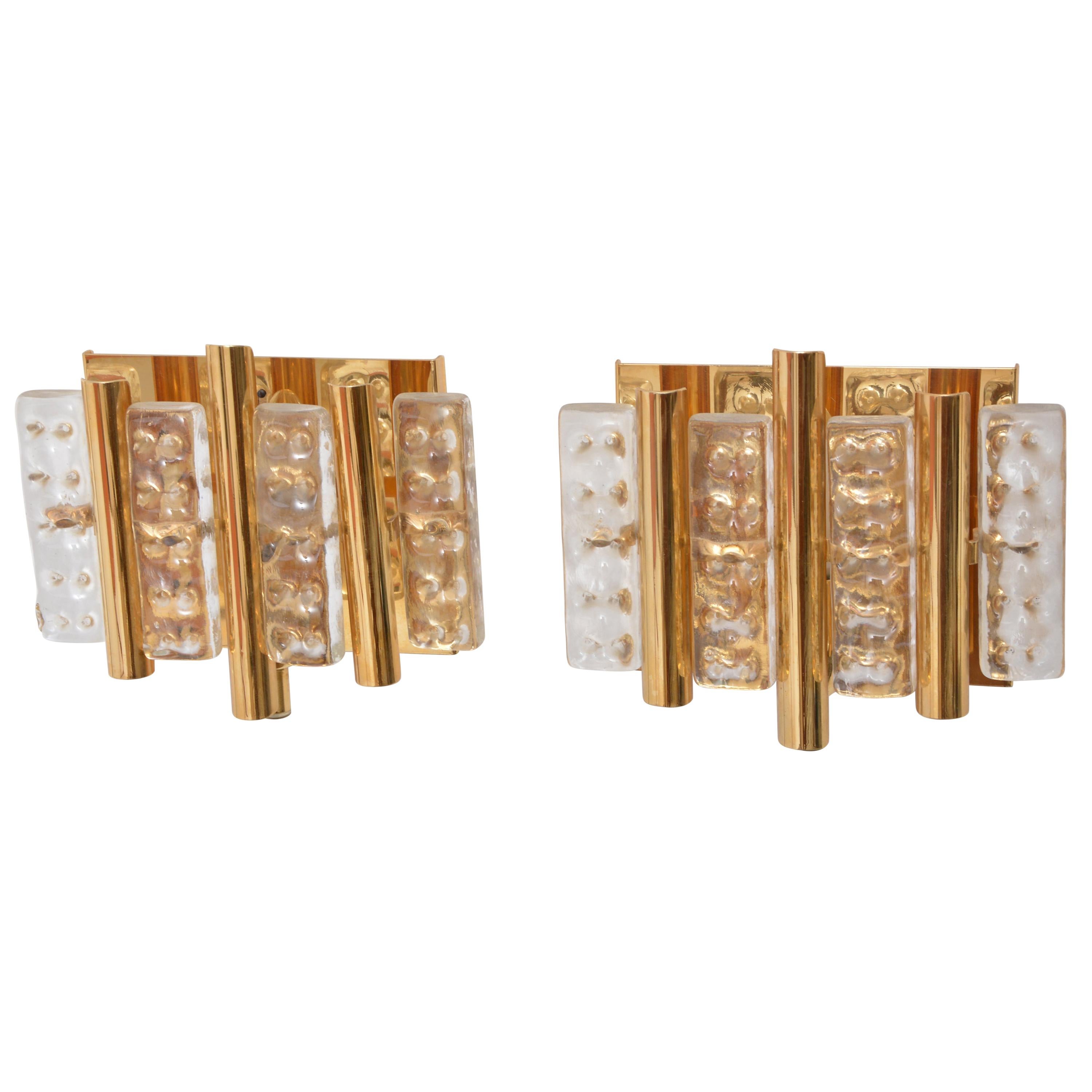 Set of two Brass and Glass wall lamps by Carl Fagerlund for Lyfa and Orrefors