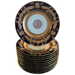 Set of 12 Cobalt and Gilt Service Dinner Plates