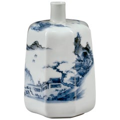 Antique Late 18th Century Japanese Blue and White Hirado Porcelain Sake Bottle