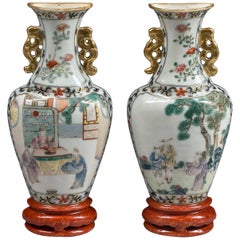 Pair of Chinese 18th Century Qianlong Period Famille Rose Porcelain Wall Vases