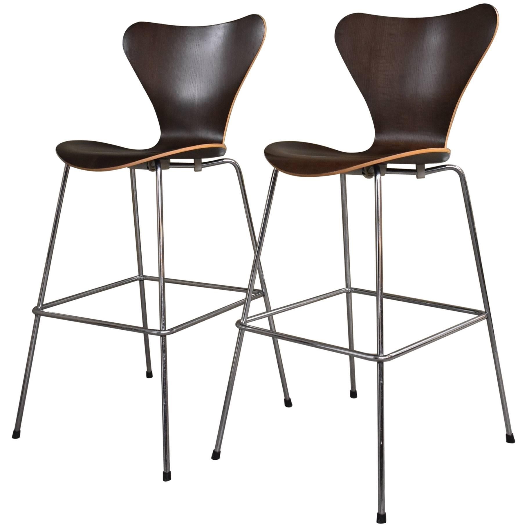 Mid-Century Modern Danish Arne Jacobsen for Fritz Hansen Pair of Bar Stools