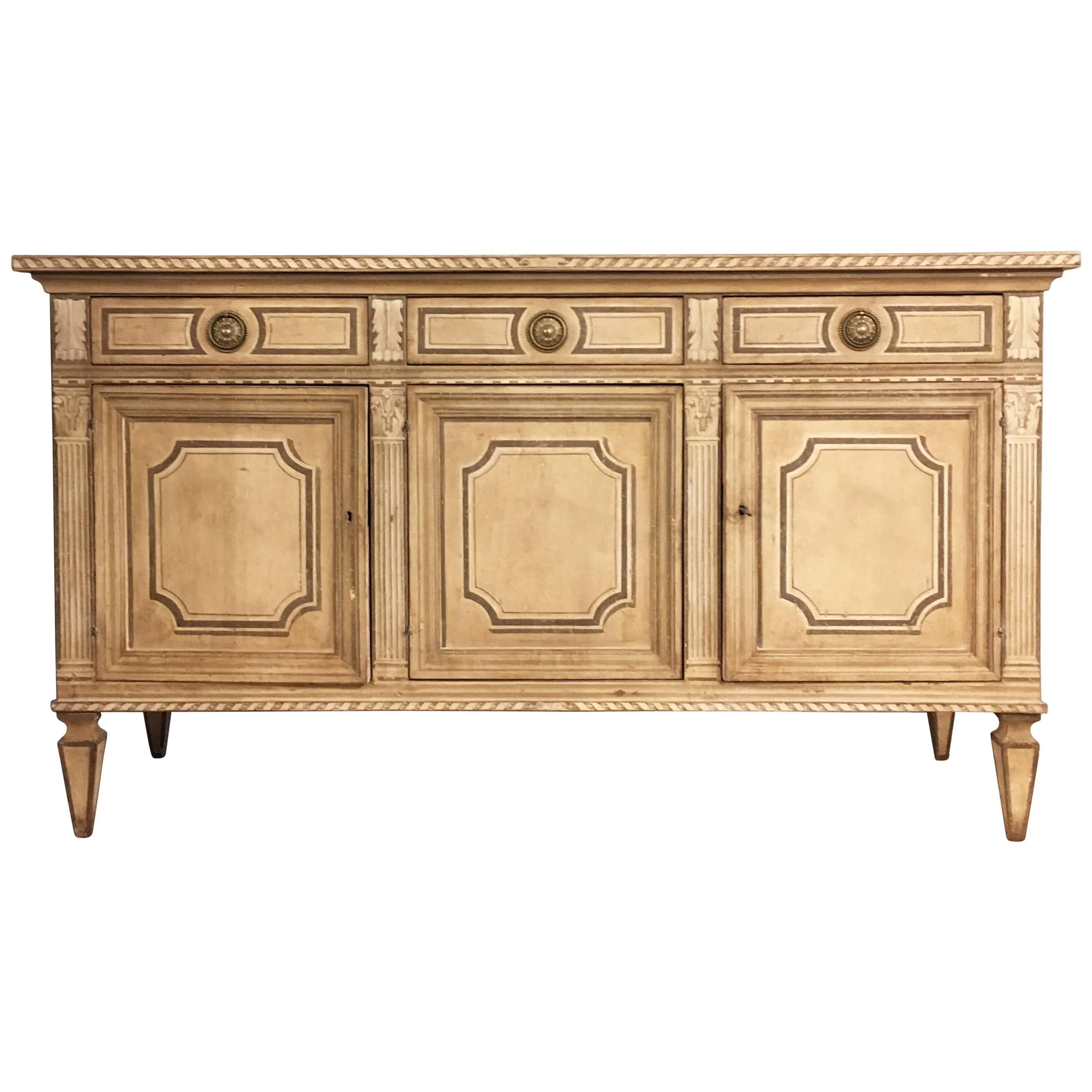 Late 18th Century Neoclassical Italian Credenza in Painted Poplar Wood For Sale