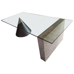 Modern Italian Glass, Granite and Metal Desk