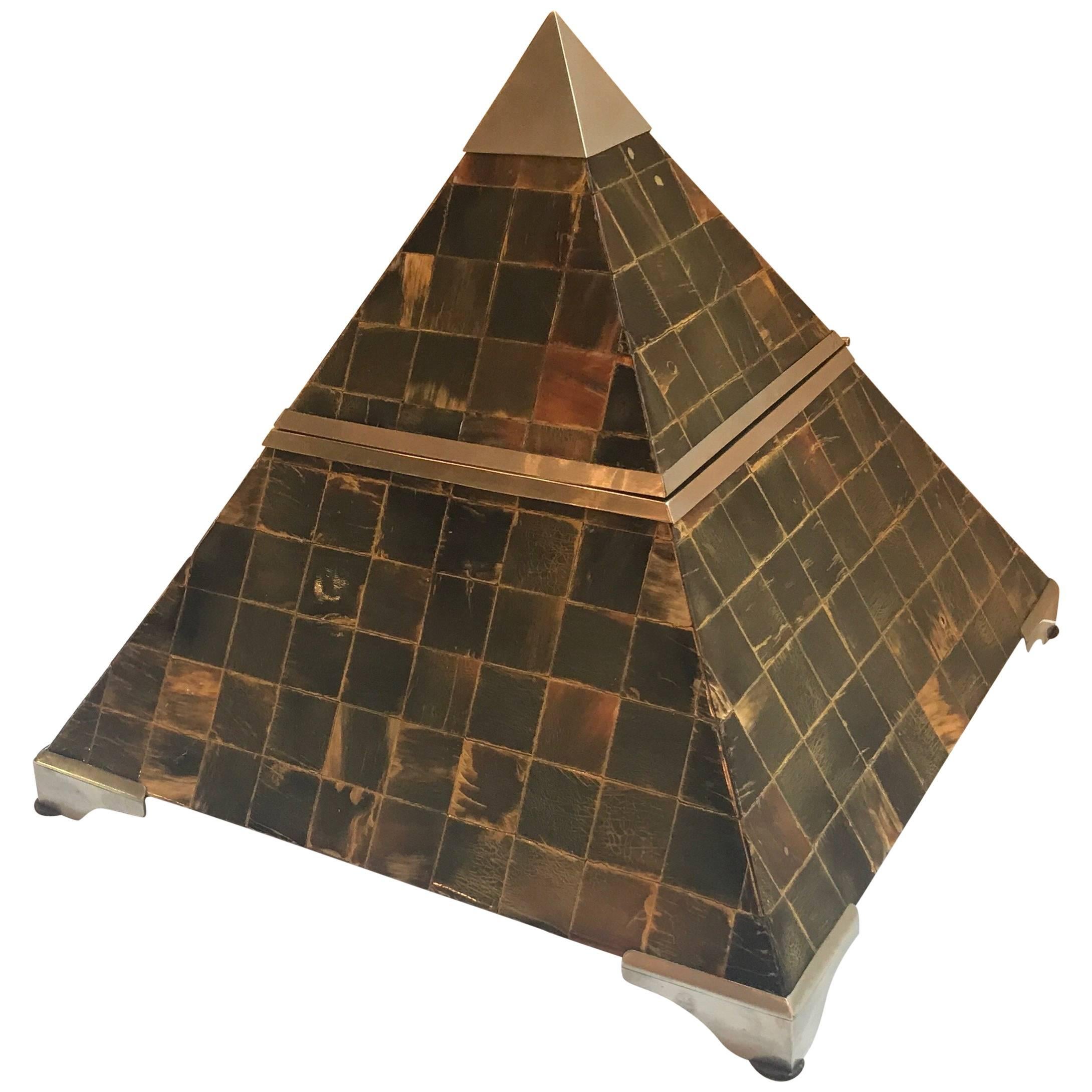 Pyramid Form Hinged Table Box with Horn Surface