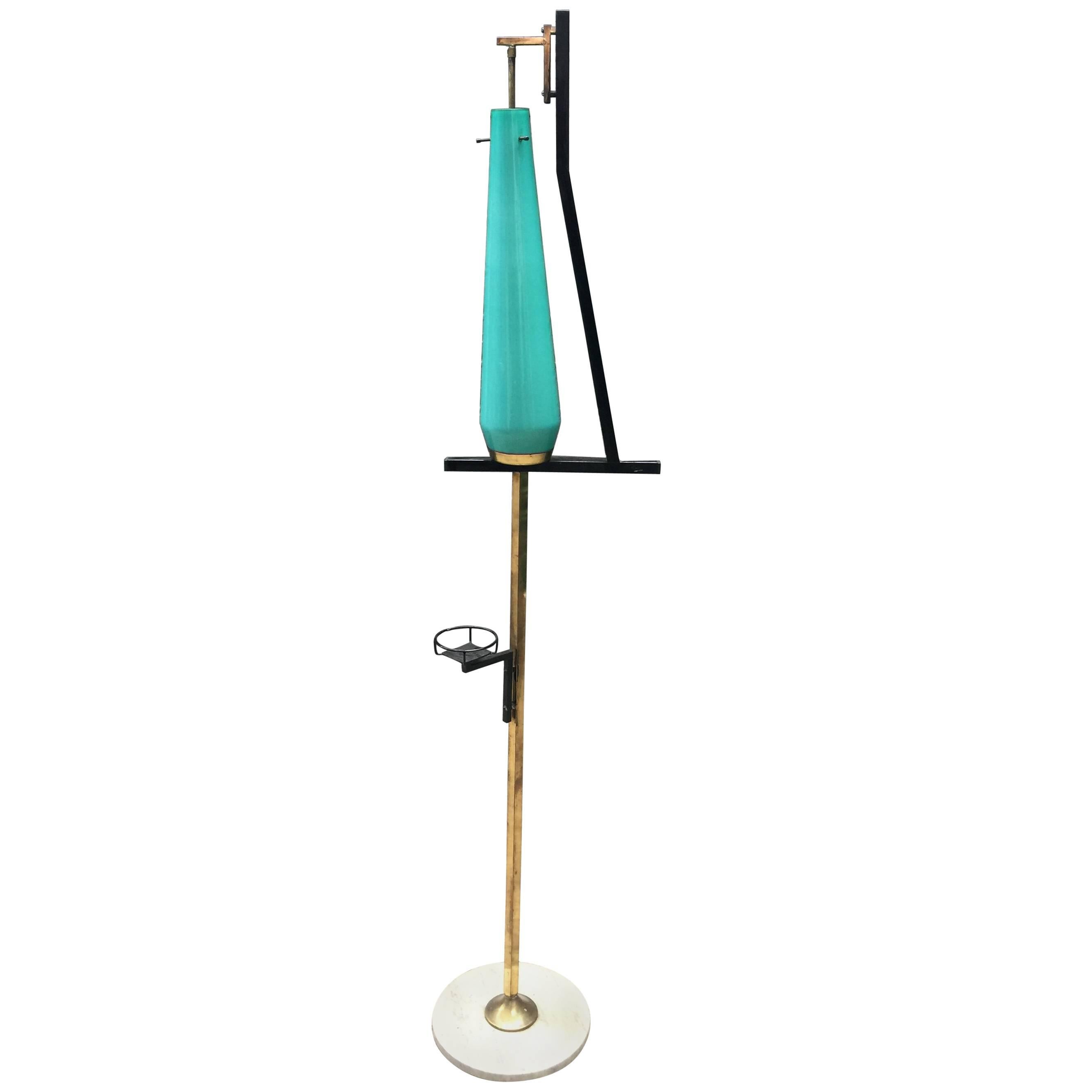 Floor Lamp in Lacquered Metal, Tinted Glass, Brass & Marble, Attrib to Stilnovo For Sale