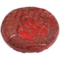 Small Chinese Ming Dynasty 16th Century Carved Red Lacquer Box and Cover