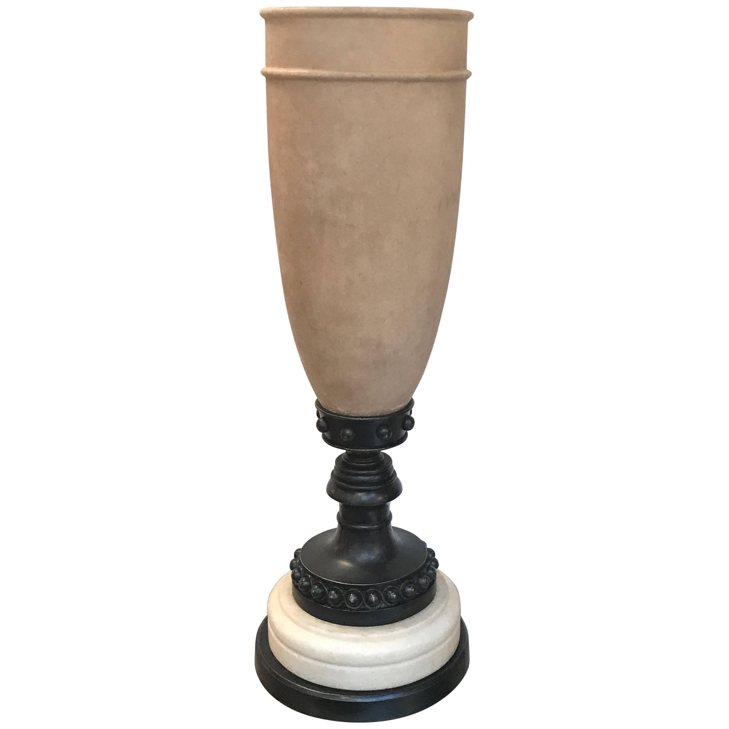 Tall Alabaster and Bronze Tourchere Table Lamp