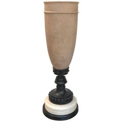 Tall Alabaster and Bronze Tourchere Table Lamp