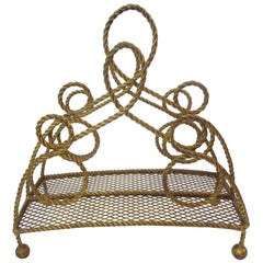 Vintage Twisted Gilt Wire Magazine Rack in the Style of Maison Jansen