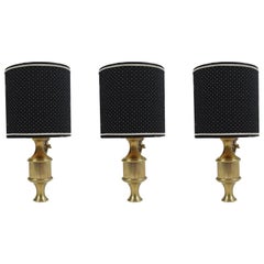 Italian Brass Applique Wall Lights, Set of Three, 1950s
