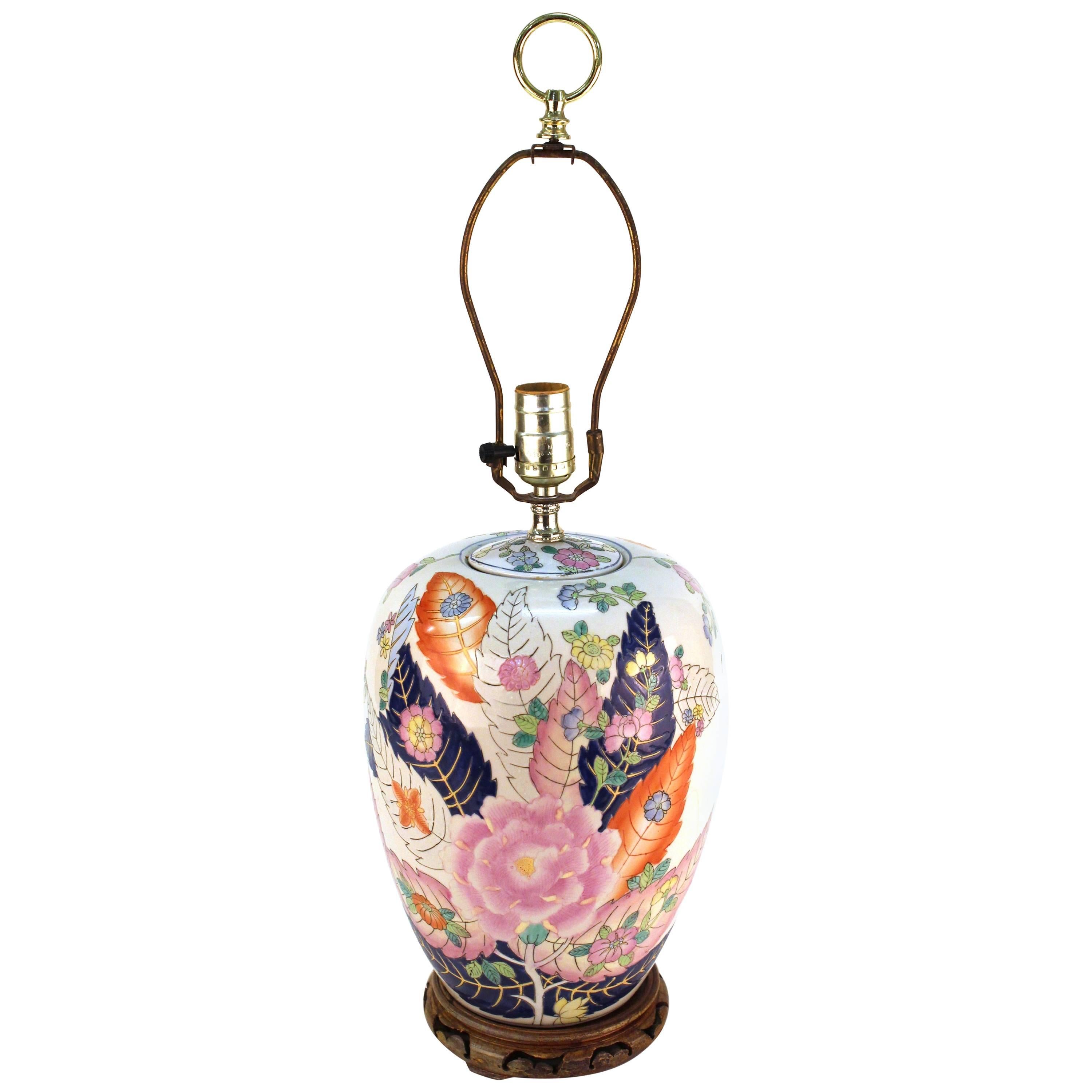 Chinese Porcelain Jar Table Lamp with Tobacco Leaf Motif