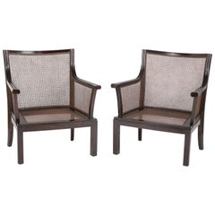 Pair of Cained Walnut Armchairs Designed by Bruno Paul