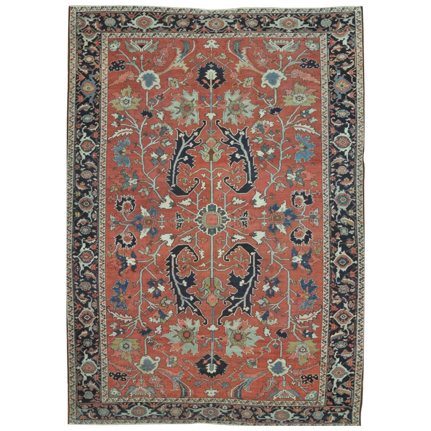Antique Hand-Knotted Persian Serapi Rug