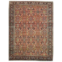 Large Antique Hand-Knotted Persian Heriz Rug
