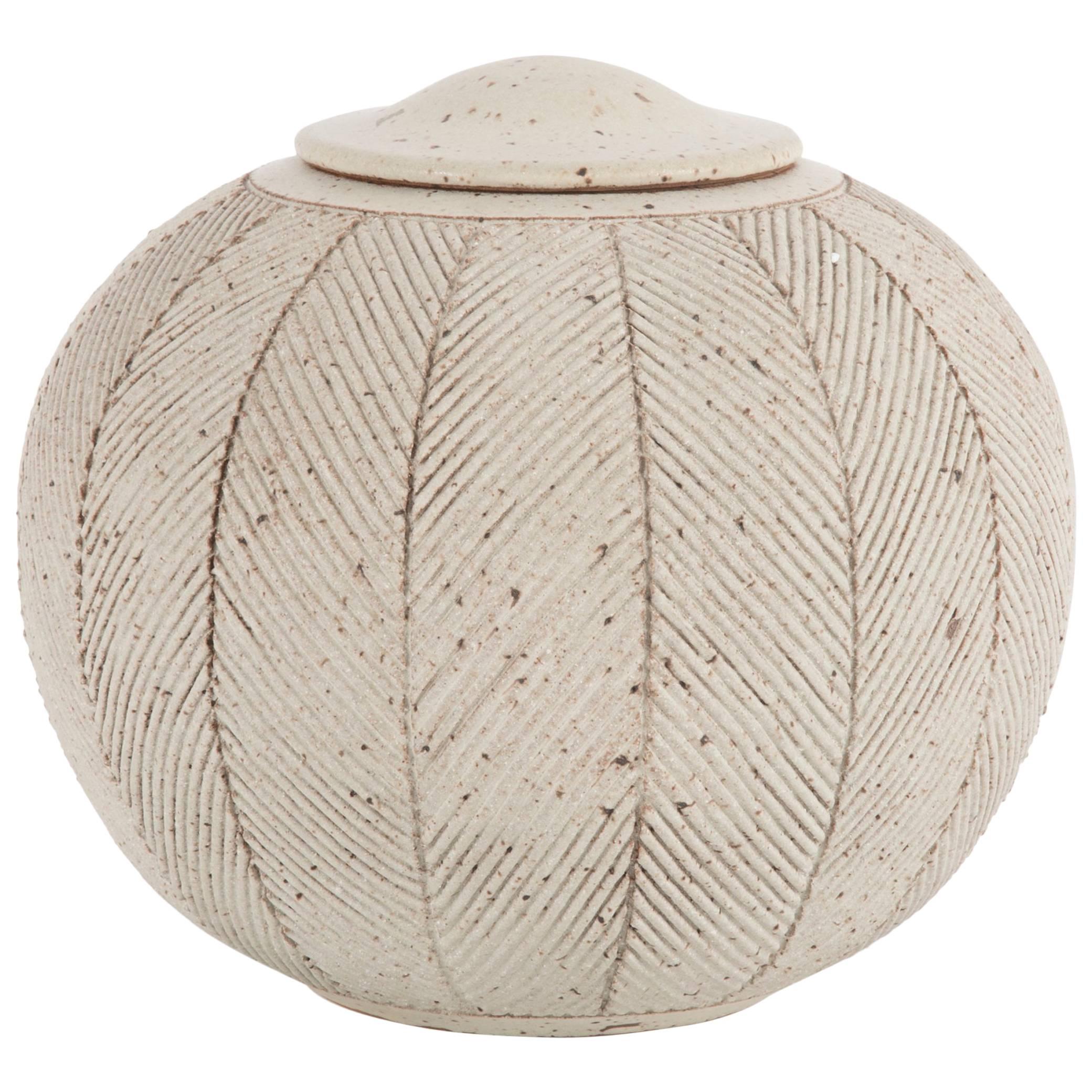 Large Covered Spherical Stoneware Jar by Richard Tuck