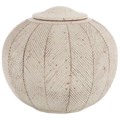 Large Covered Spherical Stoneware Jar by Richard Tuck