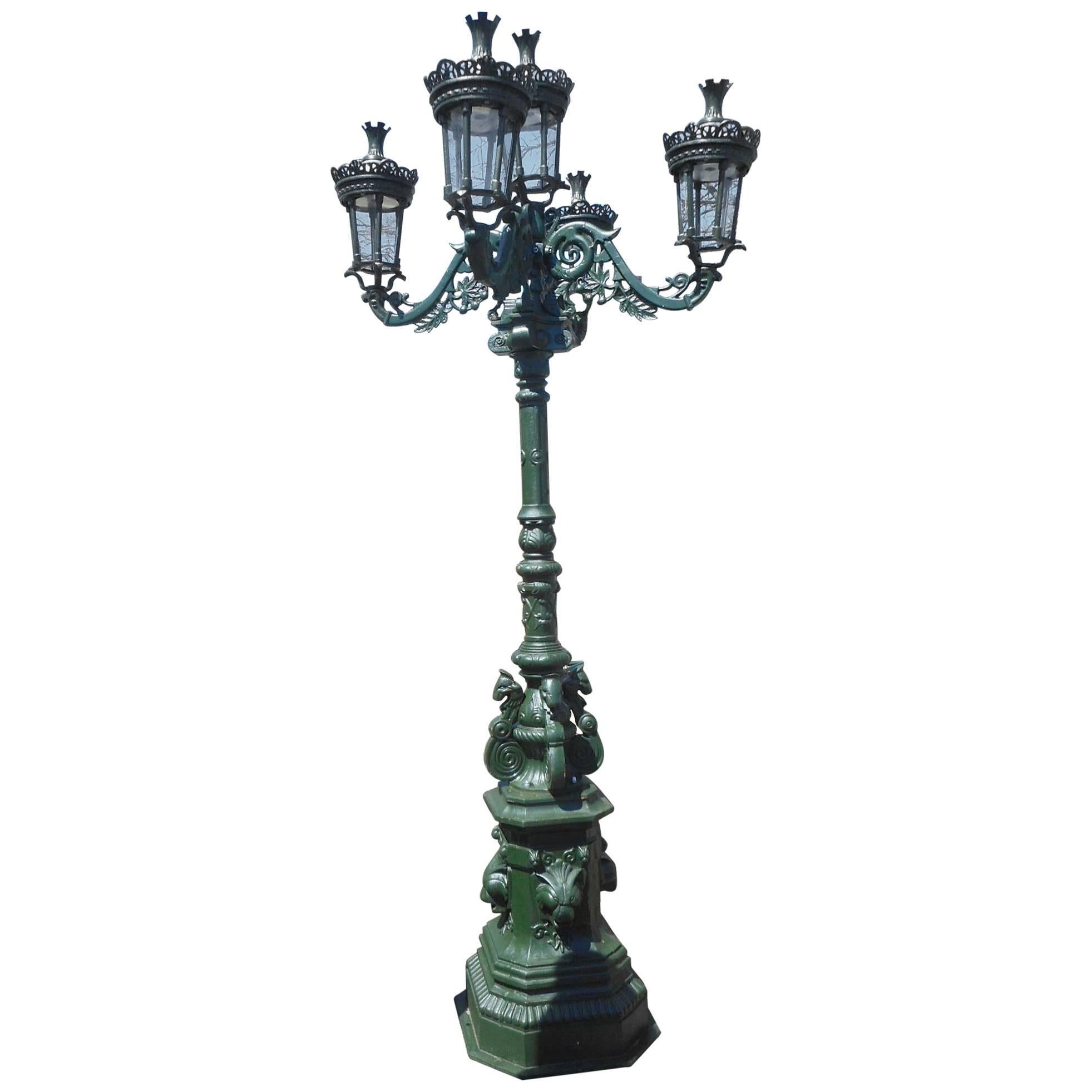Massive Cast Iron Street Lamp with Five Lanterns