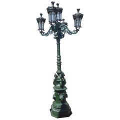 Vintage Massive Cast Iron Street Lamp with Five Lanterns