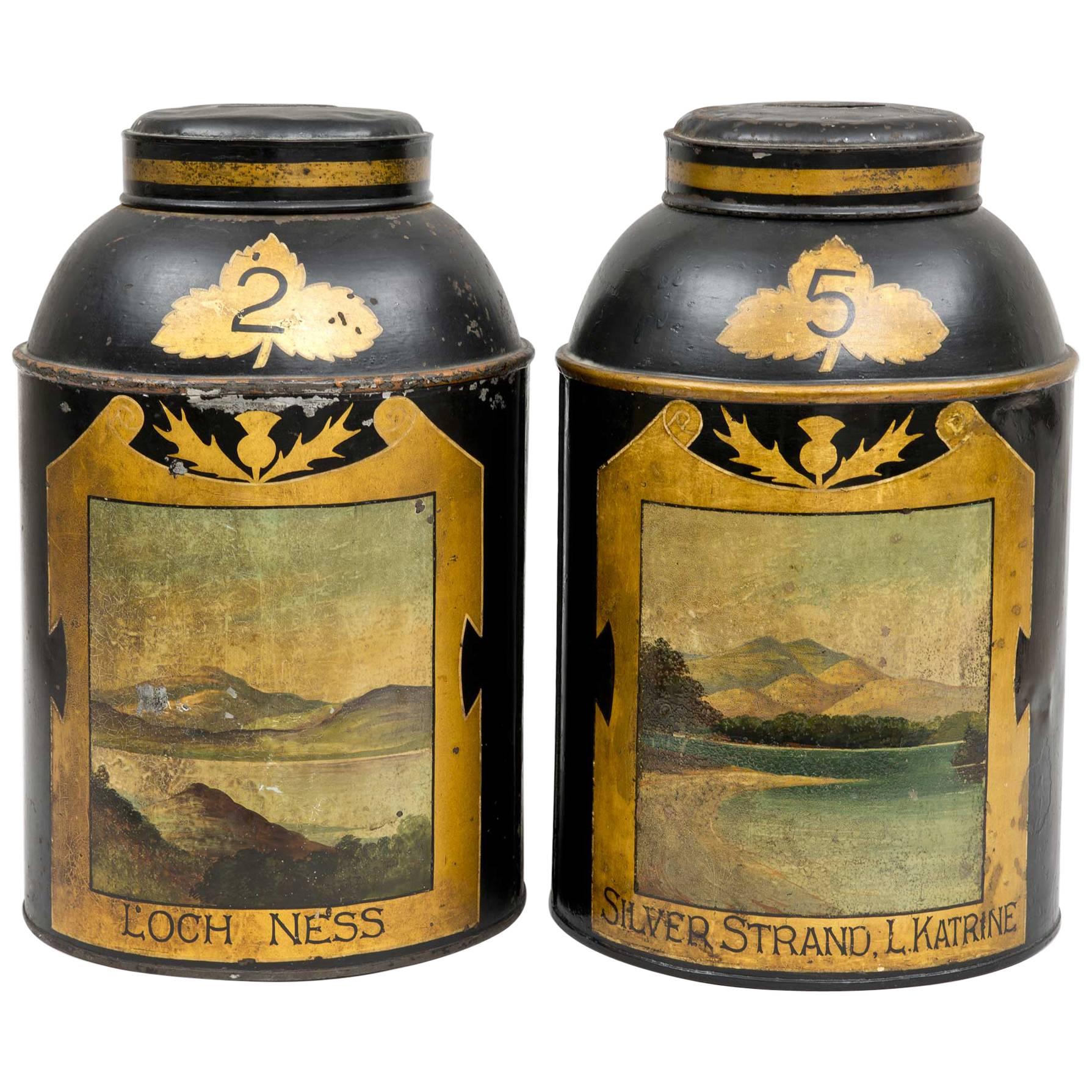 Pair of Scottish Tole Tea Canisters, circa 1850 For Sale