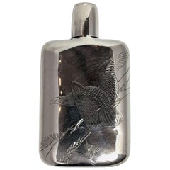 Antique Japanese Hip Flask Solid Silver 950, circa 1900-1920
