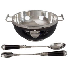 Ebonized Oak and Silver Plate Bowl and Servers