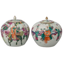 Pair of Chinese Squat Vases with Lids