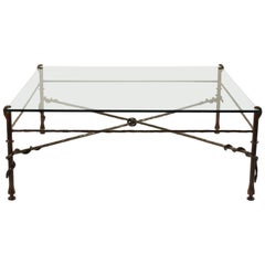 Giacometti Inspired Wrought Iron and Glass Coffee Table