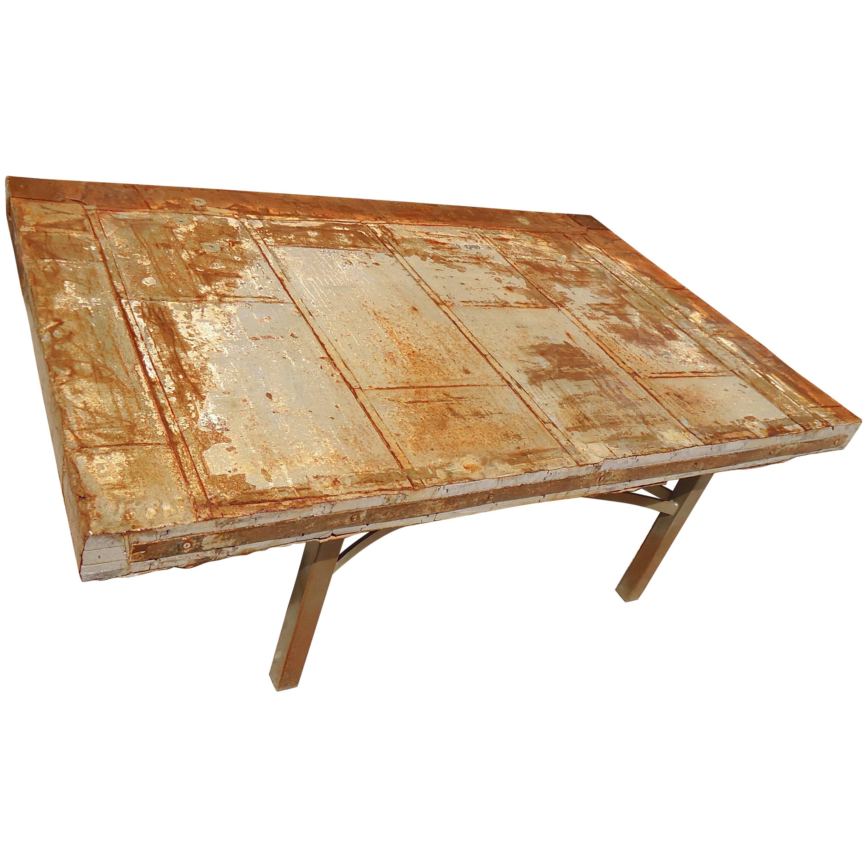 Fantatsic Handmade Table from Reclaimed Metal Door