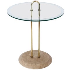 Midcentury Italian Brass and Travertine Accent Table