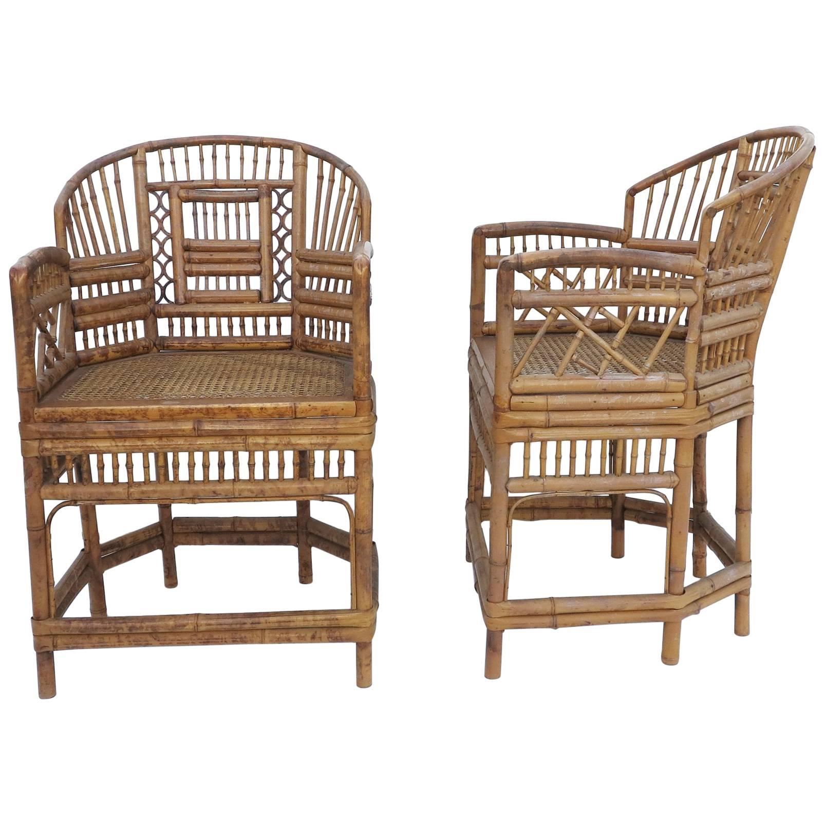 Vintage Brighton Pavilion Style Chinoiserie Chippendale Bamboo Armchairs