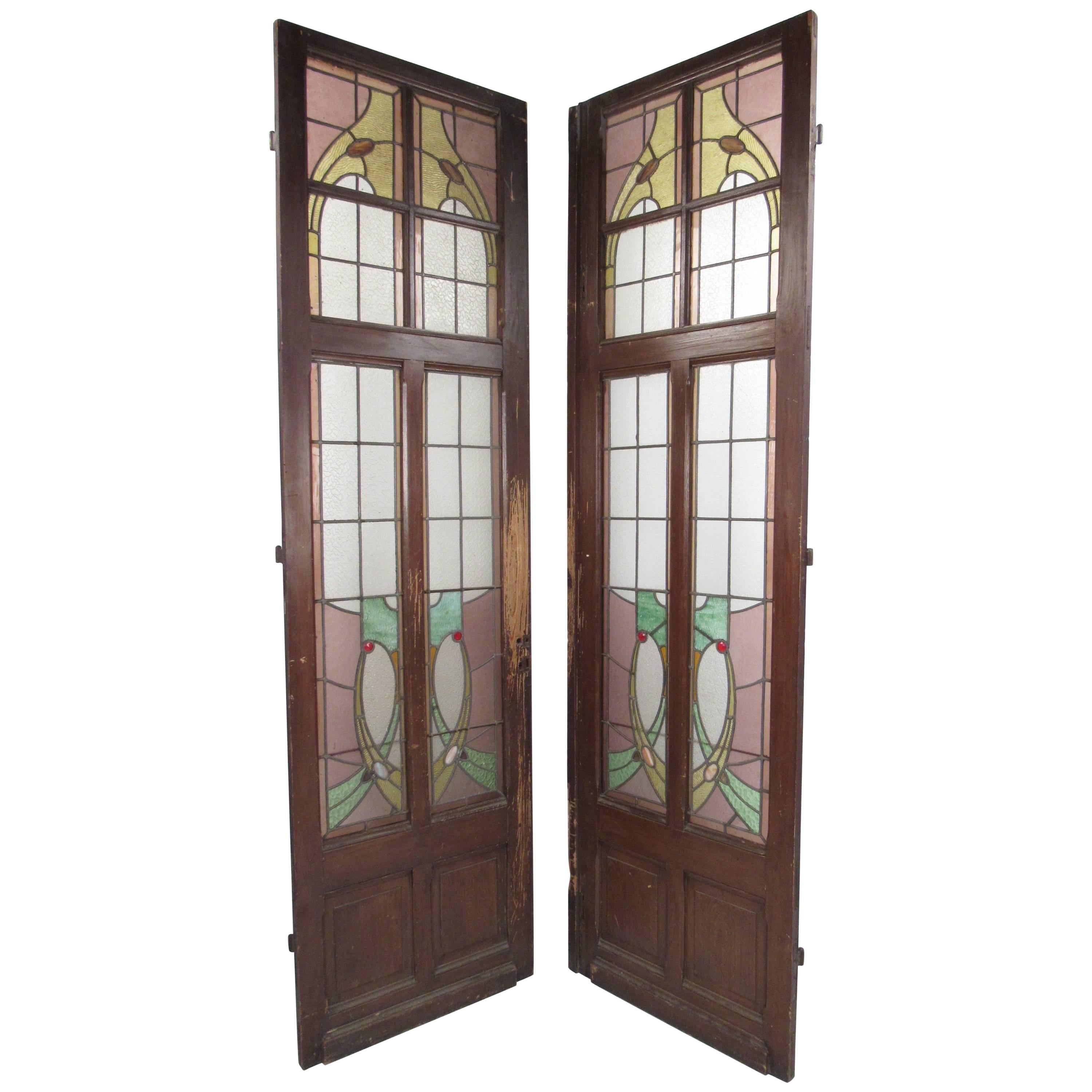 Pair of Vintage Stained Glass Doors