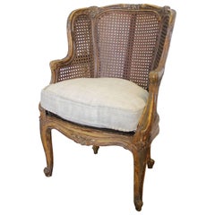Antique French Childs Size Cane Back Wing Chair