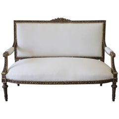 Late 19th Century Louis XVI Style Carved Giltwood Settee