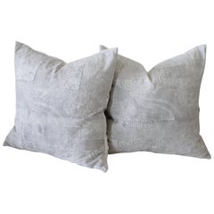 Pair of Gray Vintage Batik Accent Pillows