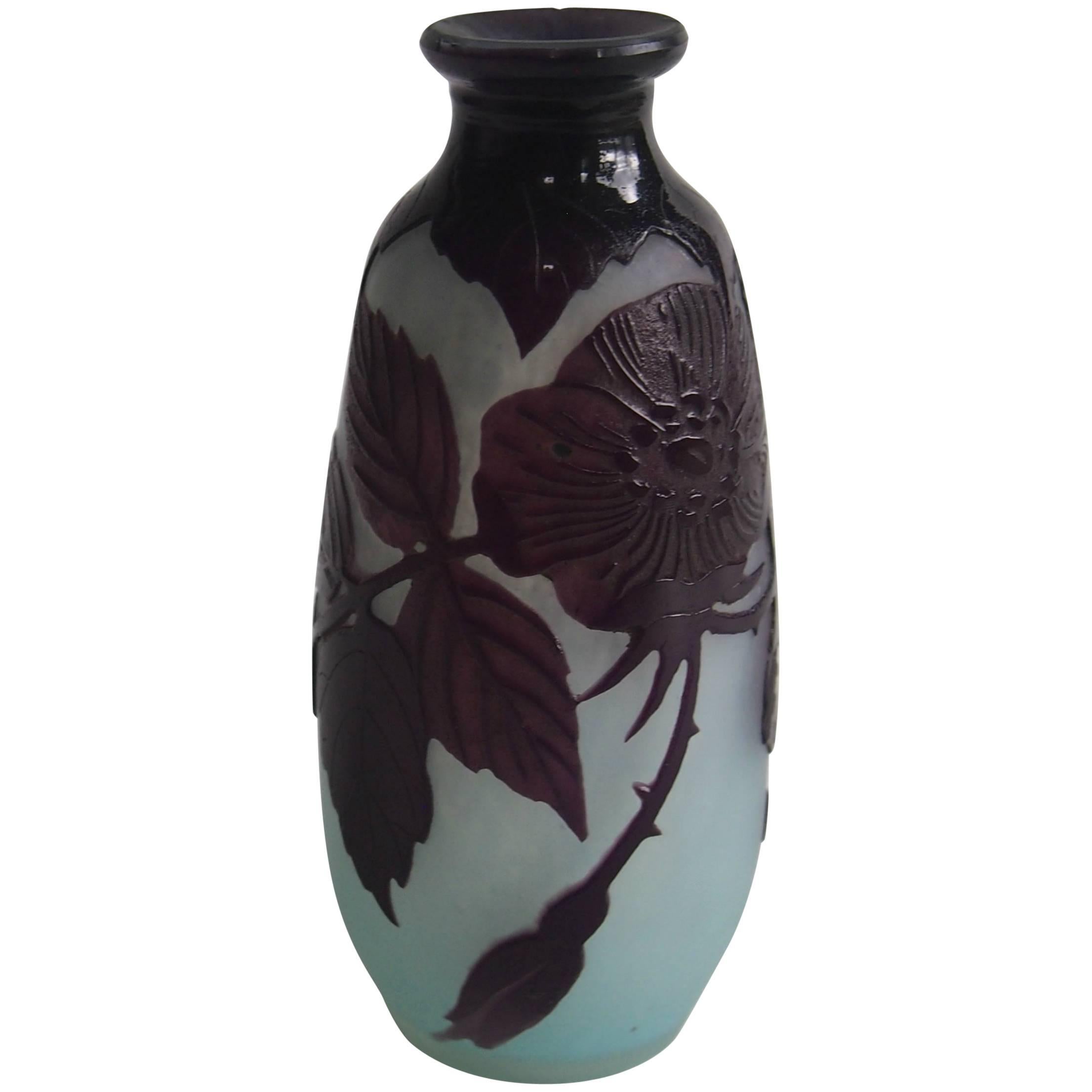 French Art Nouveau Andre Delatte Cameo Glass Vase For Sale